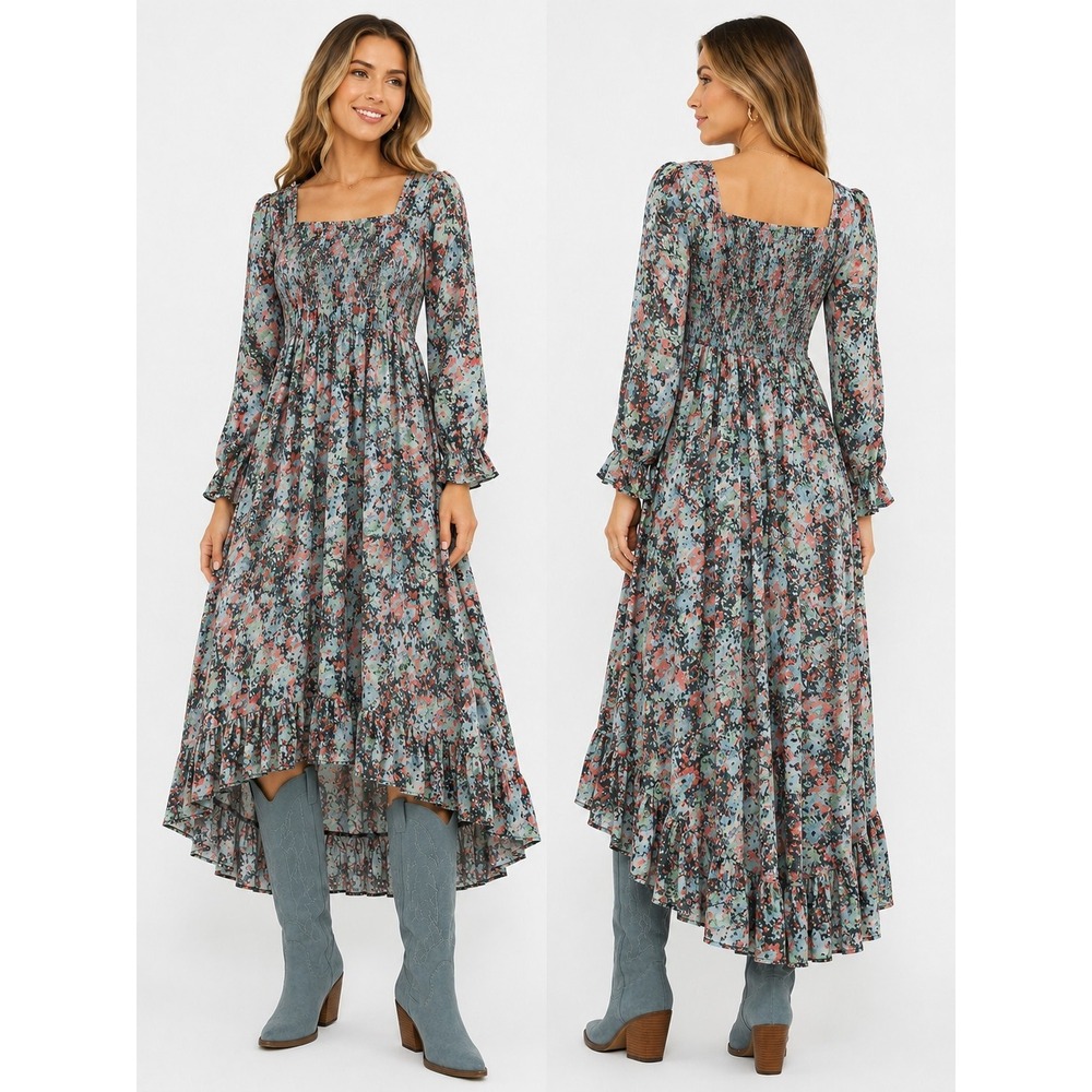 Floral Smocked Leigh Maxi Dress Designer Cinq a‎ Sept Size 2